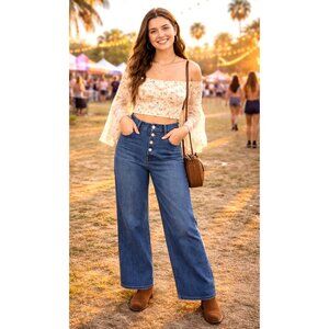 Great Smoky Wide Leg High Rise Button Fly‎ Jeans Size 9 Retro Casual Denim NWOT